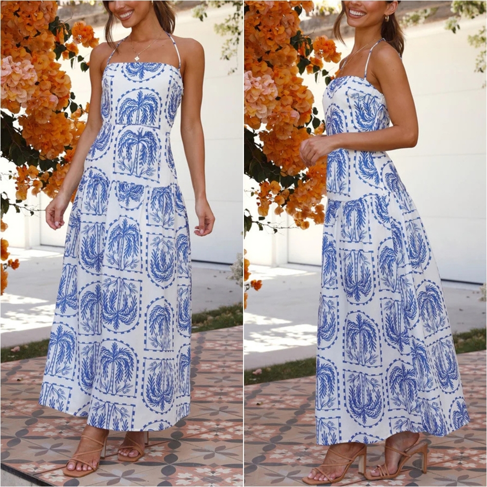 Swaying Palms Maxi Dress - Blue - Picture 2 of 13